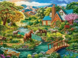Puzzle 2000 Teile – Landhaus mit Pferden