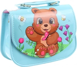Kinderhandtasche mit Bär, hellblau, glänzend