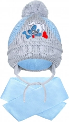 Winter-Kindermütze mit Schal NEW BABY Hündchen dunkelblau (3–4 Jahre)