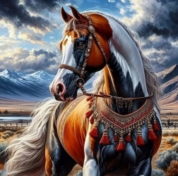 Diamantmalerei Pferd im indianischen Geschirr 30x40 cm