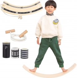 Holz-Balancierbrett Viga mit Seil und Straßenaufklebern