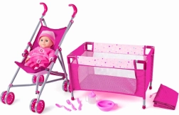 WOODY Kinderset mit Kinderwagen und Bettchen