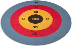 Wurfspiel mit Scheiben auf eine farbige Zielscheibe