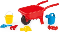 Plast-Schubkarre für Kinder für den Sandkasten, rot, mit 7-teiligem Set