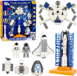Kosmisches Exploration-Set – Rakete, Raumfähre, Station, Satelliten und Astronauten mit Lichteffekten