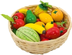 Holzobst im Korb – Set mit 23 Stk.