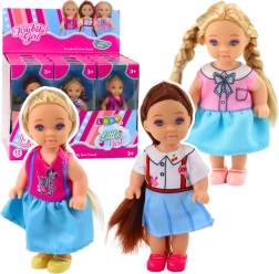 Minipuppe KAIBIBI mit langen Haaren, buntes Kleid, 12 cm