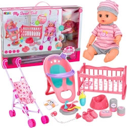 Interaktive Babypuppe mit Kinderwagen, Wiege und Zubehör 3-in-1