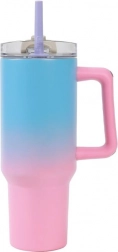 großer Thermobecher mit Strohhalm – blau‑rosa