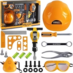 Woopie Werkzeugset für kleine Heimwerker mit Brille, Helm und Drucklufthammer, 21 Teile