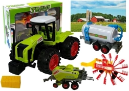 Bauernhof-Fahrzeugset mit Traktor, Zisterne, Heuwender und Ballenpresse