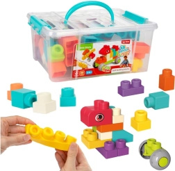 Weiche Bausteine für Kleinkinder, 48 Stück, in transparenter Box mit Griff