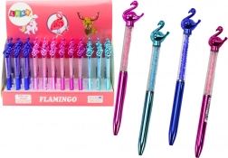 Kugelschreiber mit Flamingofigur und glitzernden Steinchen, blaue Mine 0,7 mm (Farbmix)