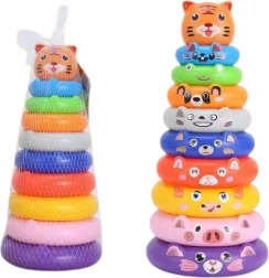 Bunte stapelbare Pyramide mit Ringen und Tierstickern Tiger