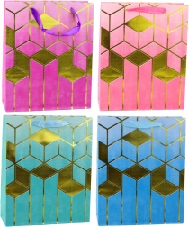 Geschenktasche mit geometrischem Goldmuster 32 × 26 × 12 cm