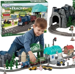 Woopie elektrische XXL-Eisenbahn mit Lokomotive und Stadt, 108 Teile