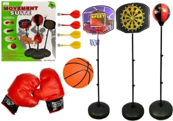 Mobiles Kinder-Sportset 3-in-1 – Basketball, Boxen und magnetische Darts