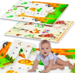 Faltbare, beidseitige XPE-Kinderspielmatte HUMBI 120 × 180 × 0,8 cm – Tiere und Giraffen mit Messskala