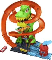 Hot Wheels City Gedrehte Strecke Feuerwehrstation mit T‑Rex