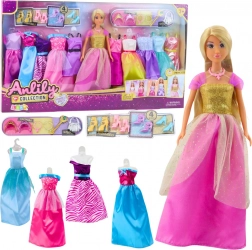 Großes Modeset Anlily Puppe mit Kleidern und Accessoires 24 Stück