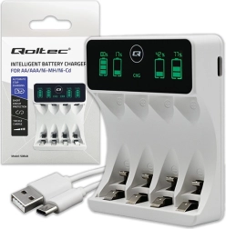 Ladegerät für Ni‑MH AA/AAA‑Akkus mit LCD und USB‑C‑Kabel, weiß