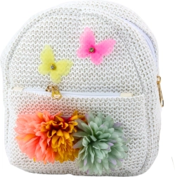 Kinder-Rucksack mit Stickerei von Schmetterlingen und Blumen beige