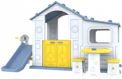 Großes Kinderspielhaus mit blauem Dach