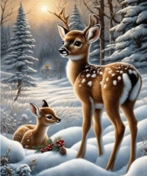 Diamantmalerei: Rehkitze im verschneiten Wald 30 × 40 cm