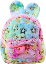 Kinder Plüschrucksack mit Ohren und goldenen Sternchen, Bunt 24 cm