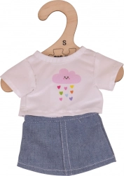 Bigjigs Toys weißes T‑Shirt mit Jeansrock für Puppe 28 cm