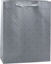 Elegante graue Geschenktüte aus Papier mit goldenen Punkten