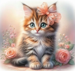 Norimpex Diamantmalerei Kätzchen mit Schleife und Rosen 30x40 cm