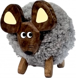 Dekorative Holzmaus mit Textilfell