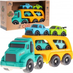 Interaktiver Abschleppwagen mit Plattform und 4 Autos aus Bioplastik für Kinder ab 18 Monaten – Gelb