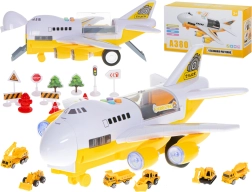 Transportflugzeug mit 6 Baufahrzeugen