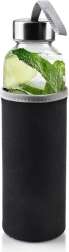 Glas-Wasserflasche mit Neoprenhülle 490 ml, schwarz