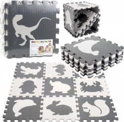EVA-Schaumstoff-Bodenpuzzle mit Dinosauriermotiv, kontrastreich in Grau und Beige, 9 Teile