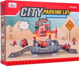 Feuerwehr-Garage mit weichem Auto – zweistöckiges Parkhaus für Kinder