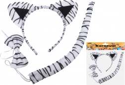 Karnevalsset – Weißer Tiger (Haarreif, Schwanz und Fliege)