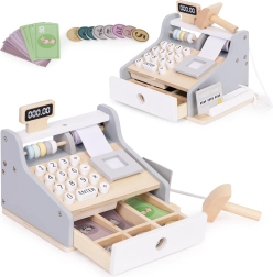 Holzkasse für Kinder mit Scanner, Münzen und Zahlungskarte ECOTOYS