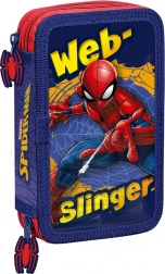 Doppelkammer-Federmäppchen mit Ausstattung SPIDERMAN rot‑blau