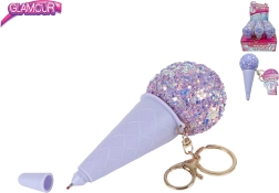 Glamour Schlüsselanhänger Eiscreme mit Kugelschreiber lila