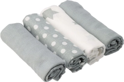 Baumwoll-Musselintücher NEW BABY Softy mit Aufdruck 70 × 70 cm, 4 Stk., grau‑weiß