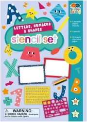 Schablonen für Buchstaben, Zahlen und Formen mit Buntstift-Set