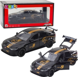 Metall-Sportwagen 1:32 mit Rückziehantrieb, Licht und Sound – schwarz