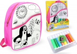 Ausmal-Rucksack Rosa mit dem Kleinen Maulwurf, 30 cm und 8 Filzstiften