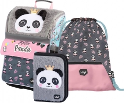 Schulset BAAGL Zippy Panda – Schultasche, Federmäppchen und Beutel für Hausschuhe