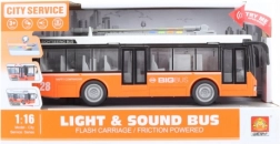 Orangener spielender und leuchtender Trolleybus mit Batteriebetrieb