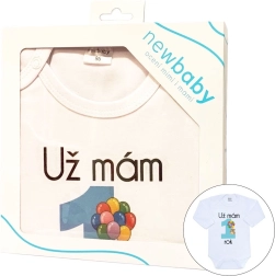Baby-Body mit Aufdruck New Baby Ich bin schon 1 Jahr alt, blau, Geschenkverpackung