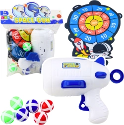 Koordinationsspiel Weltraumschießen mit Pistole und Klettbällen